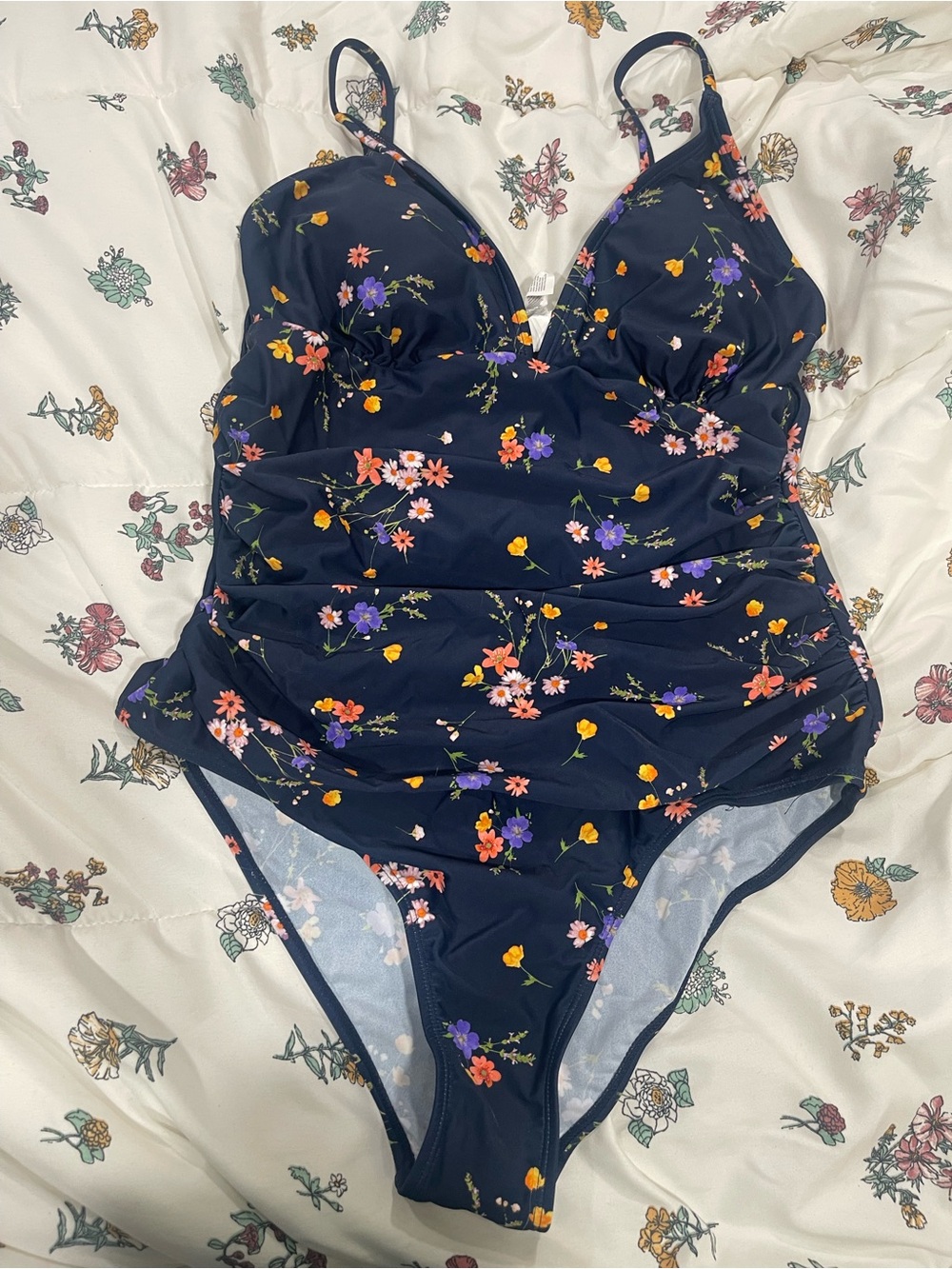Cupshe Navy One-Piece Swimsuit with Multicolor Floral Print